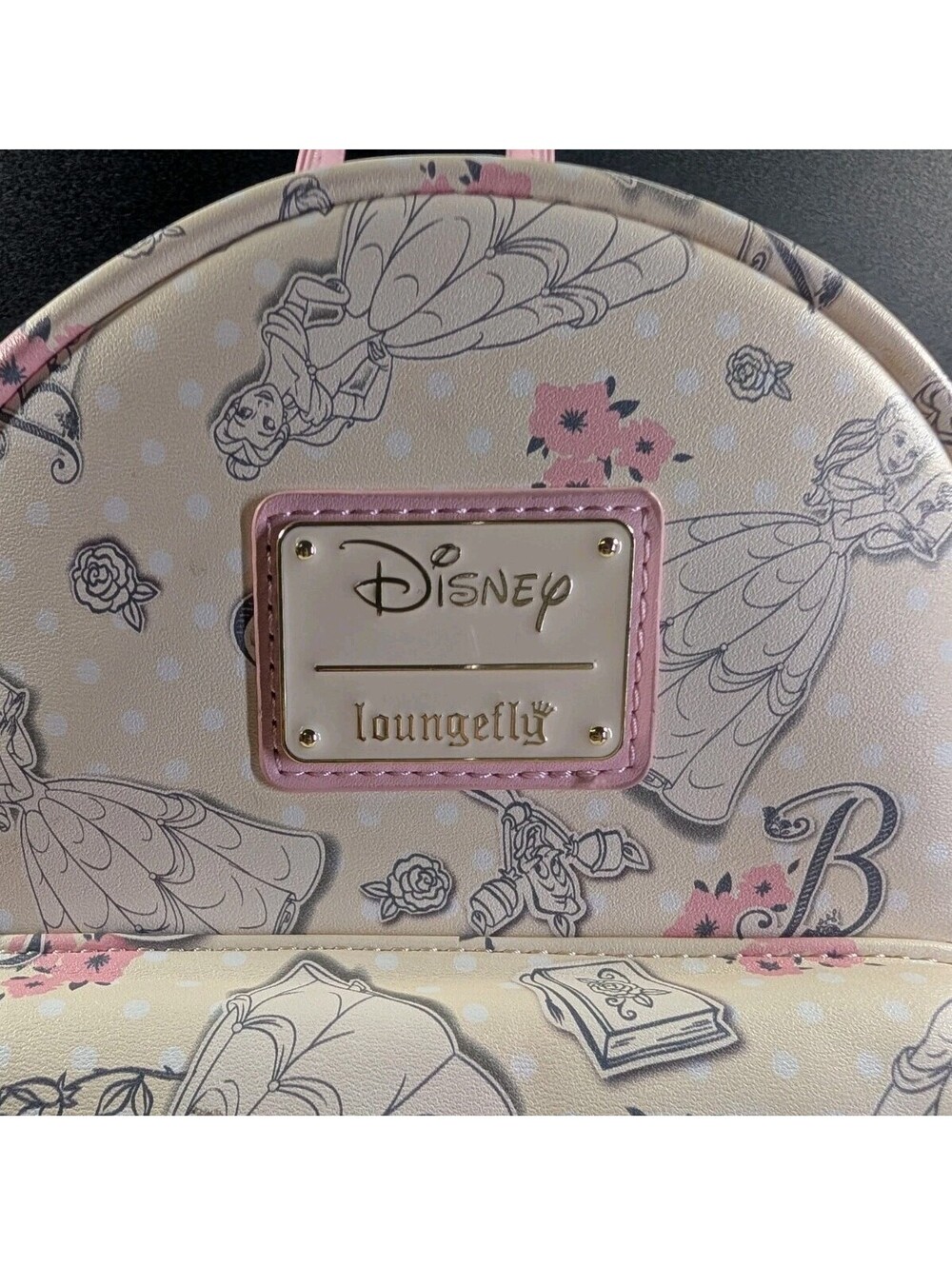 Loungefly Womens OS Cream Pink Disney Belle Beauty And The Beast Backpack Purse